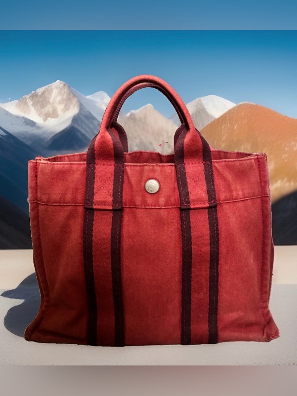 Hermes Deauville PM Red Canvas Mini Tote Bag